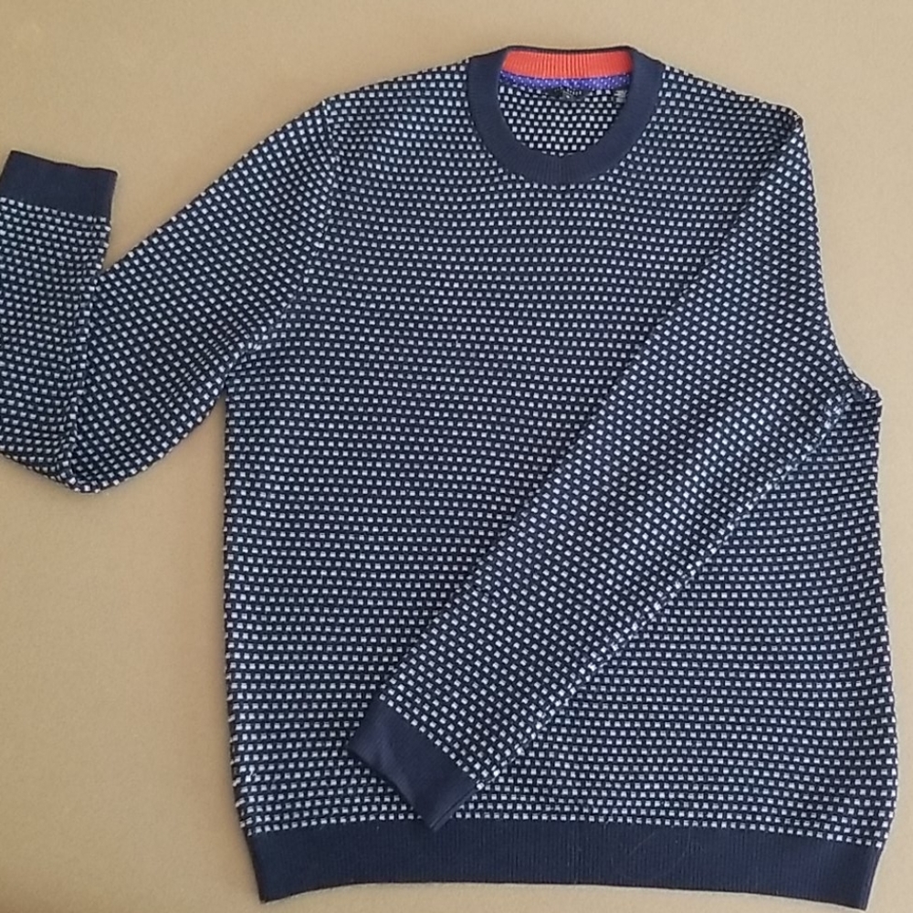 TED BAKER Mens Blue & White Print Sweater S